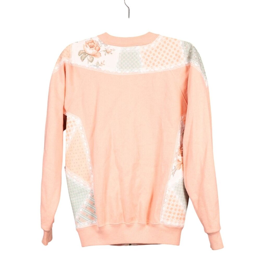 Patchwork Cardigan Sweatshirt M Peach Lace Floral Zip Checked 90s Mom Grammacore - Picture 5 of 5